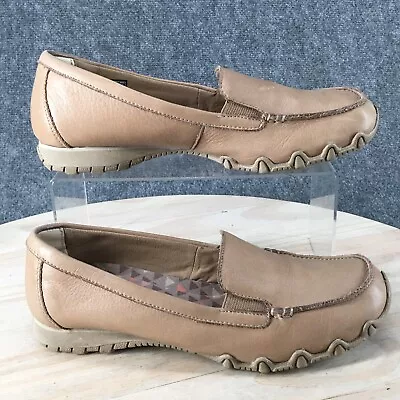 Skechers Shoes Womens 9 Bikers Lamb Slip On Beige Leather Moc Toe Casual Comfort • $21.99