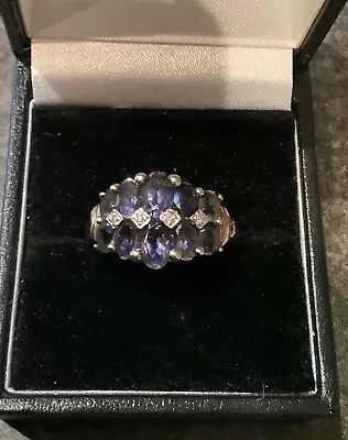 9ct Natural Iolite And Diamond Yellow Gold Ring Size O • £135