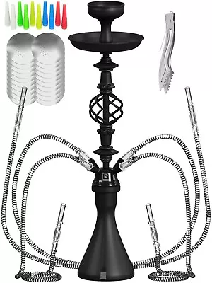 Hookah Set With Everything 4 Hose Black Hookah Set With 50x Foil Big Silicone • $37.99