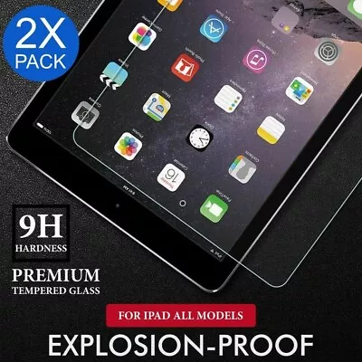 $6.99 • Buy 2X Tempered Glass Screen Protector For IPad 4 3 2 Air 2 Mini 3 2 1 Pro 12.9 9.7