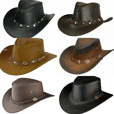 £15 • Buy Western Aussie Style Leather Cowboy Hat Outback Real Leather Hat Free Chinstrap