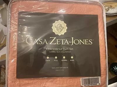 Casa Zeta Jones Velvet Embroidered Quilt Set Queen Size Quilt &Sham.New CORAL • $79.99