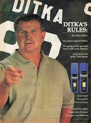 Mike Ditka Consort Hair Spray Y2K 2000S Vtg Print Ad 8X11 Wall Poster Art • $7.49