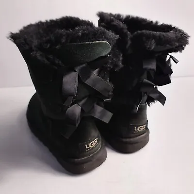 UGG Boots Black Bailey Bows Suede Classic Ankle Boots Size UK 4.5 US 6 • £44.99