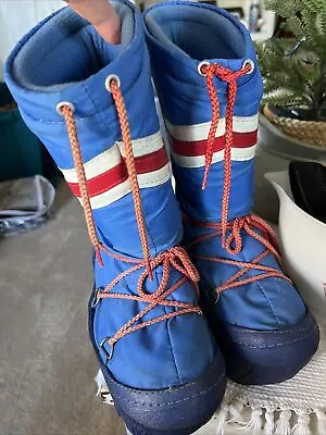 Vintage 80s Boots  Womens Snow Moon Outdoor Retro Red White Blue Size 9/10 • $89.99