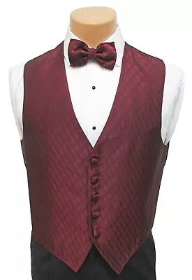 Men's Burgundy Wine Red Tuxedo Vest & Tie Set Fullback Formal Wedding Prom  • $11.66