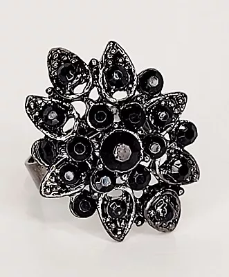 Vintage Ring Adjustable Size Band Boho Leaf Flower Design Black • $14.99