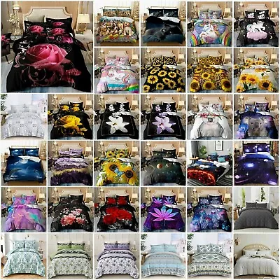 Floral Quilt Doona Duvet Cover Set Single/Double/Queen/Super King Size Bedding • $43.51