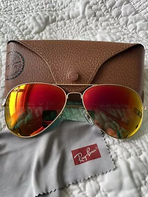 Ray Ban Sunglasses Aviator 62mm Gold Frame  / Orange Mirrored Glass • $30