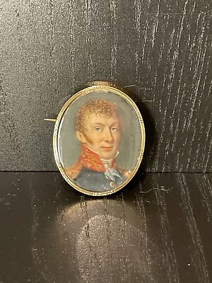 Early 19th Century Portrait Miniature French Officer Napoleonic 14k Gold Brooch • $500