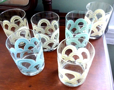 $49.99 • Buy 6 Vintage Fiesta Ware D.O.F. Drinking Glasses Arch's Arches Rainbow 1990s