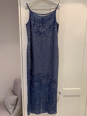 £75 • Buy After Six By Ronald Joyce Blue Sequin Dress. Size 14. 