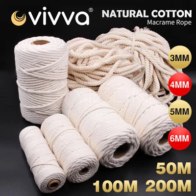 $11.99 • Buy VIVVA 3/4/5/6mm Natural Cotton Twisted Cord Craft Macrame Rope Weaving Wire