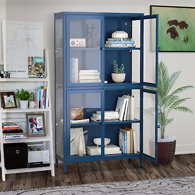 Four Glass Door Storage Cabinet With Adjustable Shelves Sideboard Furniture • $380.99
