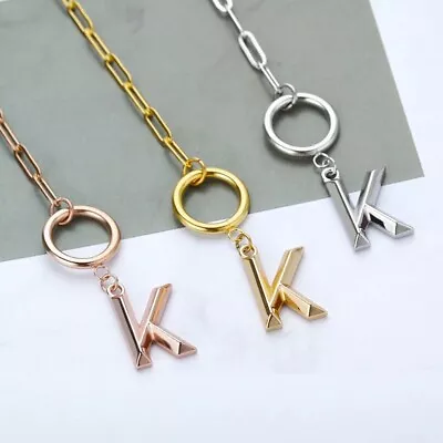 Toggle Clasp Initial Letter Necklaces For Women Stainless Steel Chain Jewelry • $9.75