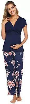 Zexxxy Women Ultra Soft Maternity & Nursing Pajama Set Pregnancy Sleepwear Navy • $15.12