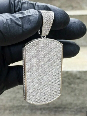 $260.90 • Buy Certified 1.47Ct Round Lab-Created Men's Dog Tag Charm Pendants 14K White Gold