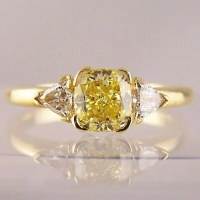 Canary Yellow Cushion Simulated Diamond Engagement Ring 14k Yellow Gold Plated • £106.99