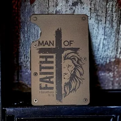 Engraved In USA  Lion-Man Of Faith  Slim Wallet RFID Blocking Christian God • $28.99