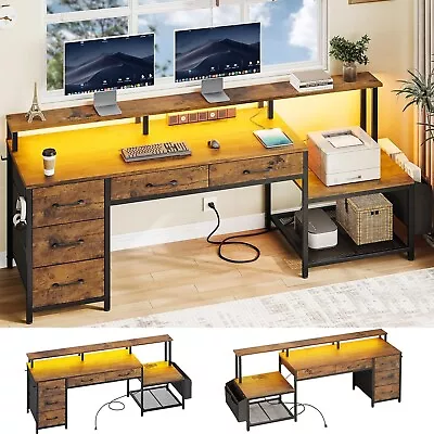 67  Office Desk With 5 Drawers Computer Desk With LED Lights & Power Outlet • $175.97