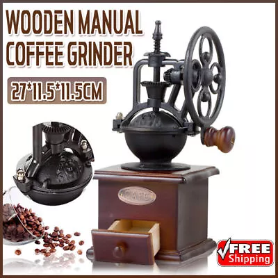 Wooden Manual Coffee Grinder Hand Cast Iron Retro Handmade Coffee Mill Grinders • $34.55