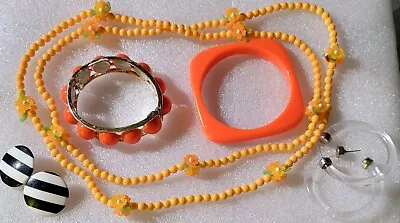 Vintage Retro Mod Plastic Lucite Cuff Bracelet Fruit Salad Necklace Jewelry Lot • $22.09