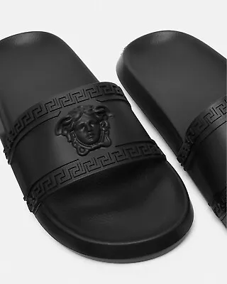 Versace Gomma Men's Black Silicone Palazzo Medusa Pool Slide Sandal Shoes • $195