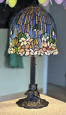 Metal Base Lotus Water Lily Flower Stained Glass  Table Lamp • $499.99