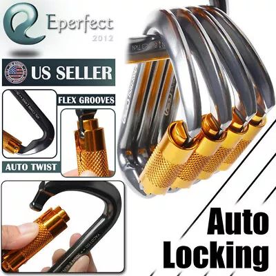 30KN Heavy Duty Auto Locking Climbing Carabiner Aluminum D Ring Clips Twist Lock • $13.99