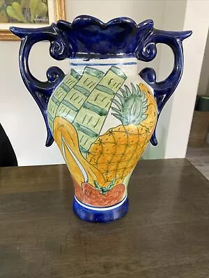 Talavera Pottery Handled Flower Vase Mexico Folk Art Clay Hand Painted Callas • $14.99