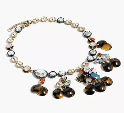 J.Crew Paillette Brûlée Crystal Tortoise Statement Necklace Multi-Color - EUC • $121