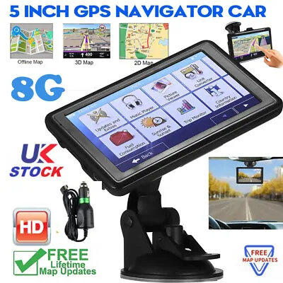 5'' 8GB Sat Nav Car Truck GPS Navigation Touch Screen Free Lifetime UK & EU Maps • £33.95