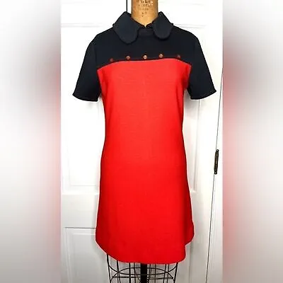 Vintage 60s‎ Red And Black Mod Waitress Dress Fits Modern Small • $45