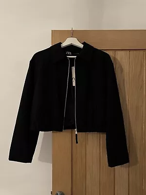 Zara Woman Short Zip Up Collar Black Blazer Jacket Size M Brand New W/Tags • £20