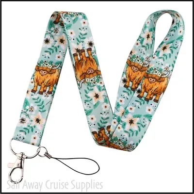 Highland Cow  LANYARD.  Key Badge ID Card Holder.  Work Travel Cruise. Flowers • $9.95