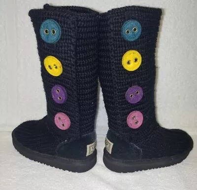 UGG Boots Girls Black Sweater CARDY 1967 Color Buttons Knee High SEE Measurement • $19.99