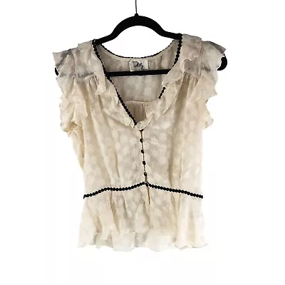 Milly Of New York Silk Blouse Top Ruffle Textured Cap Sleeve Sheer Ivory 4 • $14.99