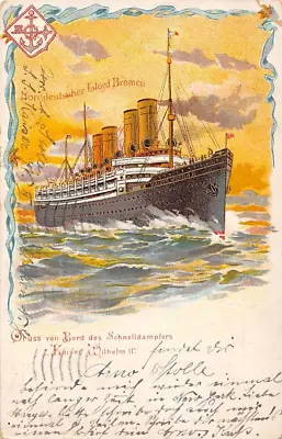 SS KAISER WILHELM II AT SEA ~ NORD-DEUTSCHER LLOYD LINE ARTIST IMAGE ~used 1904 • $8