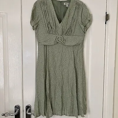 £15 • Buy Vintage 1940’s Style Coldwater Creek 10 (12) Ladies Sage Green Dress Polka Dot 