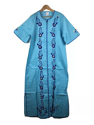 Embroidered Dress Size Large Womens Aqua Blue Boho Mexican Festival Boho Vintage • $29.99