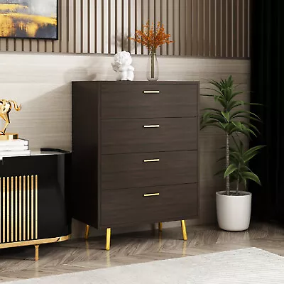 4 Drawer Dresser For Bedroom Handle Gold Wood Storage Chest Of Drawer Organize • $149.99