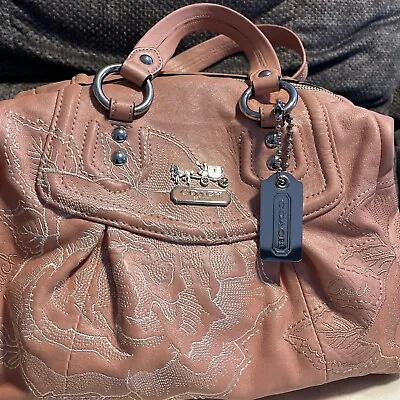 Coach 14957 Embroidered Antique Rose Madison Audrey Peach Leather Satchel • $159.99