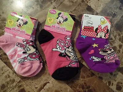 NEW Baby Girls DISNEY MINNIE MOUSE SOCKS Shoe Size 1-5 Stretchy SAFETY TOES Gift • $1.28