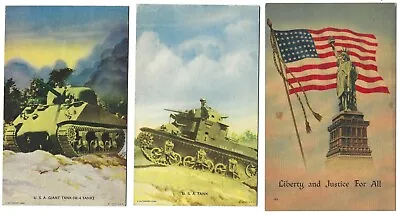 Lot Of 4 US Military Tanks US Flag Postcards Fort Bragg Artillery Giant M-4 Tank • $8.98