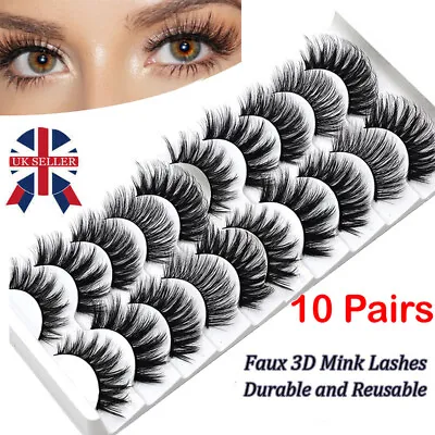 5/10 Pairs False Eyelashes Long Thick Natural Fake Eye Lashes Set Mink Makeup UK • £2.99