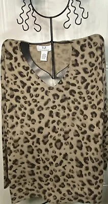 Magaschoni Leopard Size Large Pullover Crewneck Long Sleeve Cashmere Blend • $20