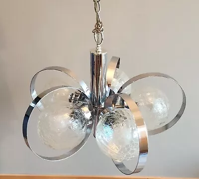 Vintage 1970s Mid Century Glass Globe & Chrome Light Fixture • $229.99