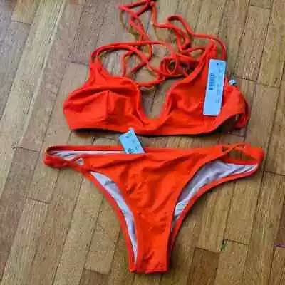J. CREW NWT! Playa Monterey Strappy Bikini Top (M) + Bottom (S) (Cerise Red) • $25