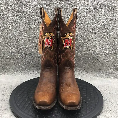 Maryland Terrapins Mens Cowboy Boots Brown 8D Leather Game Day Distressed • $54.15