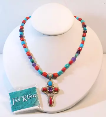 Jay King DTR Mine Finds Sterling Turquoise Amethyst Cross Pendant Necklace • $32